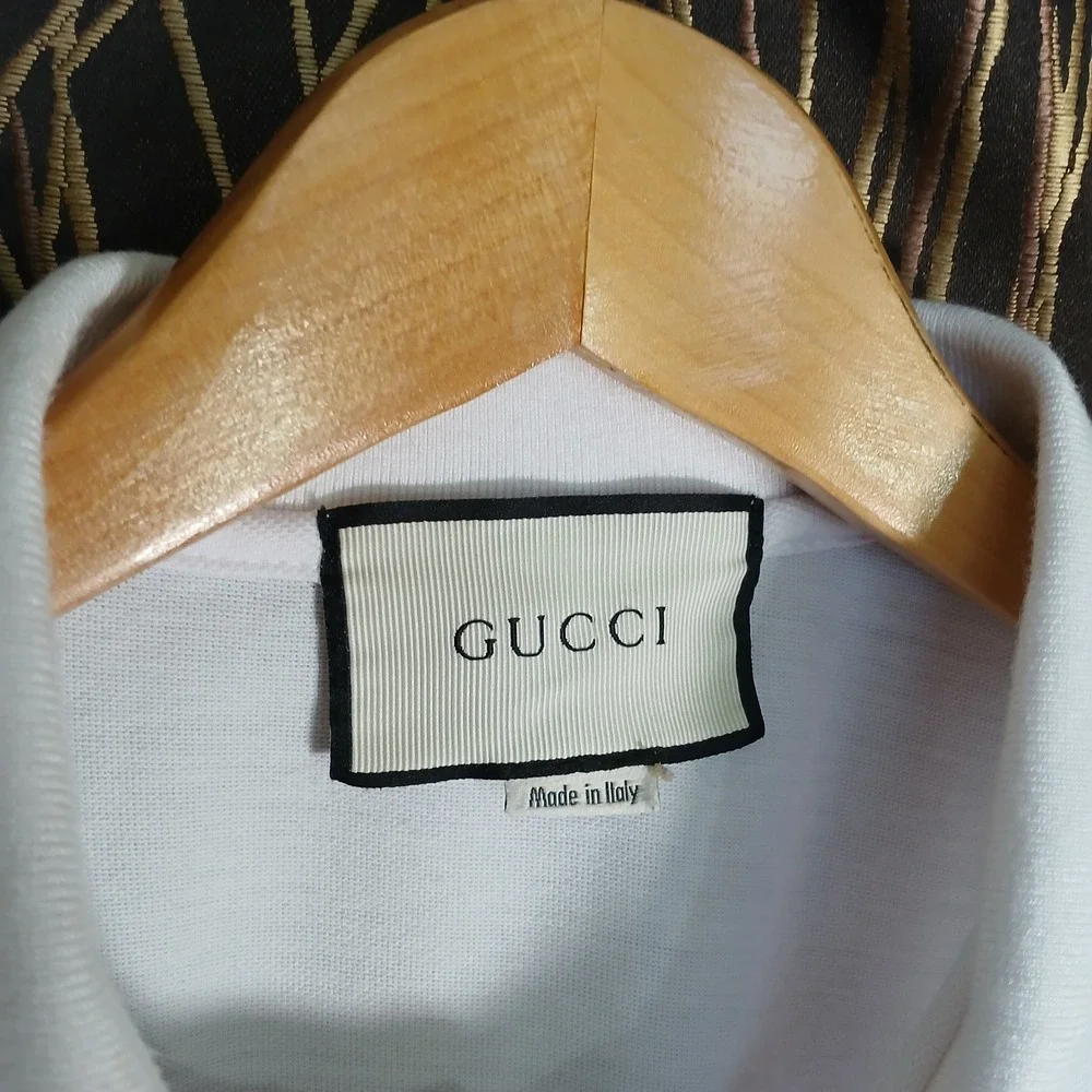 Gucci Polo Shirt Mens XL White NY Yankees Web Stripe Logo Applique 543694